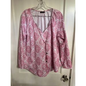 Miholl Elegant Pink Patterned Long Sleeve Blouse -‎ Vintage Inspired